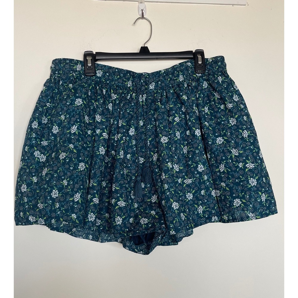 Floral Print Green Shorts Bloomers Old Navy Wide Leg Flared Elastic Pull on XL
